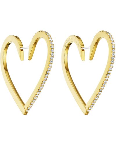 CADAR 18k Gold Large Diamond Heart Hoop Earrings - Metallic