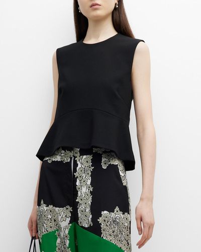 Lela Rose Peplum Twill Top - Black