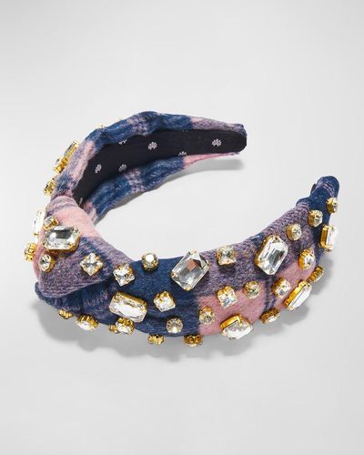 Lele Sadoughi Embellished Plaid Knot Headband - Blue