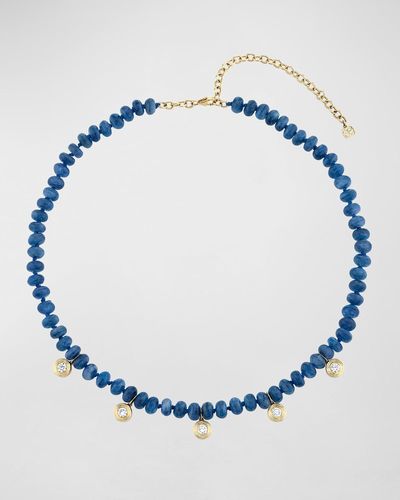 Sydney Evan Kyanite Beaded Necklace With Multi-Bezel Diamond Charms - Blue