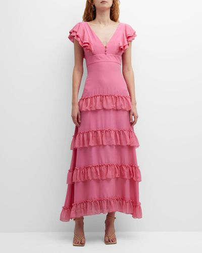 Figue Frida Tiered Ruffle Maxi Dress - Pink