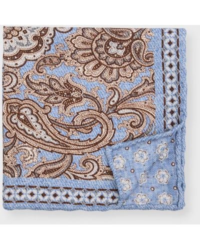 Edward Armah Paisley/Floral Reversible Silk Pocket Square - Blue