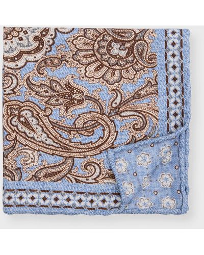 Edward Armah Paisley/floral Reversible Silk Pocket Square - Blue