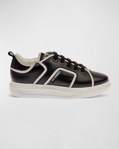 Les Hommes Two-Tone Leather Low-Top Sneakers - Black