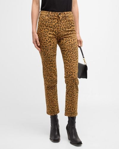 Mother The Mid Rise Rider Ankle Leopard Jeans - Natural