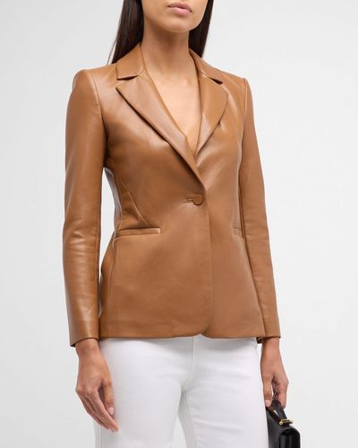 Alice + Olivia Macey Fitted Vegan Leather Blazer - Brown