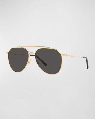 Dolce & Gabbana Double-Bridge Steel Aviator Sunglasses - Metallic