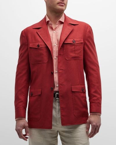 Stefano Ricci Silk-Cashmere Field Jacket - Red