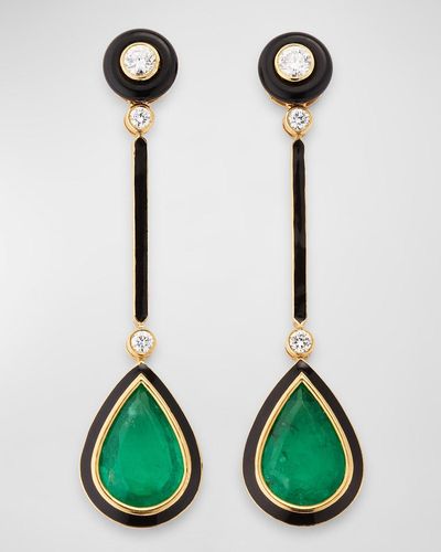 Goshwara G-One Pear Shape And Onyx Earrings With Diamonds - Green