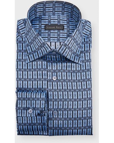 Stefano Ricci Silk Geometric-print Sport Shirt - Blue