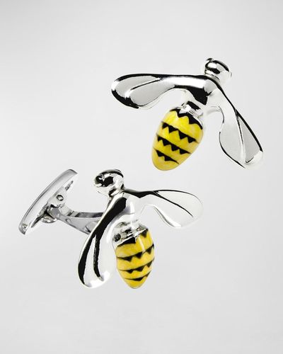 Jan Leslie Triumphant Bee Enamel & Sterling Cufflinks - Metallic