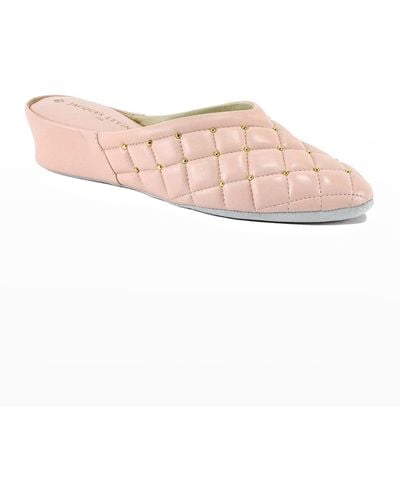 Jacques Levine Quilted Leather Studded Slippers - Pink