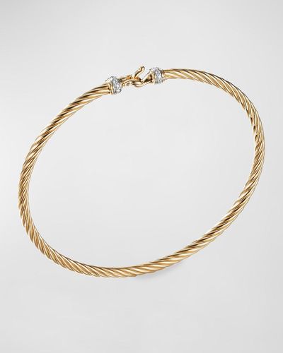 David Yurman Cable Buckle Bracelet With Diamonds And 18k Gold, 2.6mm, Size S - Natural