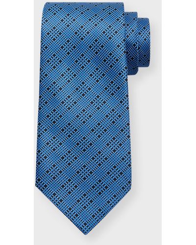 Stefano Ricci Silk Small Plaid Tie - Blue