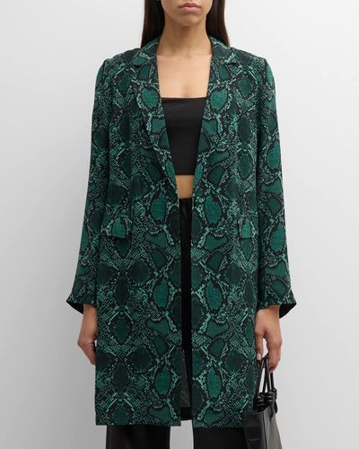 Kobi Halperin Leah Snakeskin-Print Side-Slit Coat - Green