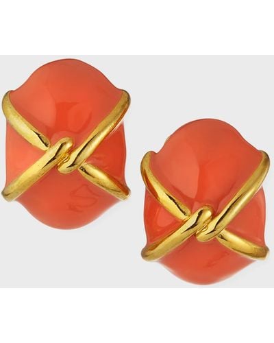 Kenneth Jay Lane Enamel Clip Earrings - Orange