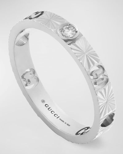 Gucci 18k White Gold Icon Diamond Heart Ring - Gray