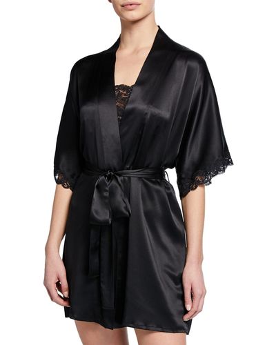 Christine Lingerie Bijoux Short Silk Robe - Black