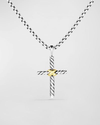David Yurman Petite X Cross With Gold On Chain - White