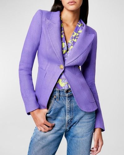Smythe Leather Elbow-Patch Linen Duchess Blazer - Purple