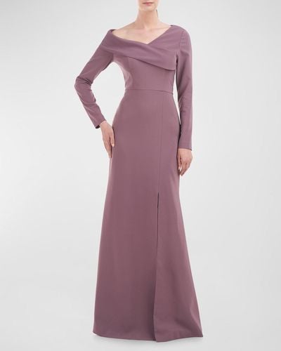 Kay Unger Off-shoulder A-line Stretch Crepe Gown - Purple