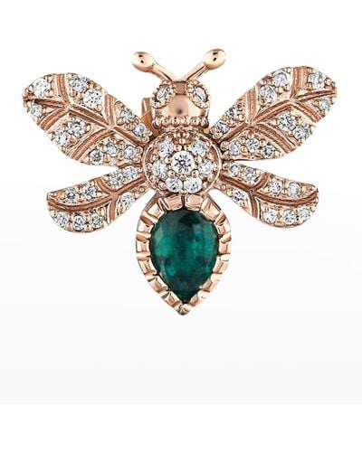 BeeGoddess Diamond And Emerald Bee Earring, Single - White