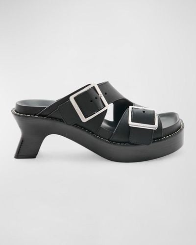 Loewe Leather Dual-Buckle Platform Sandals - Black