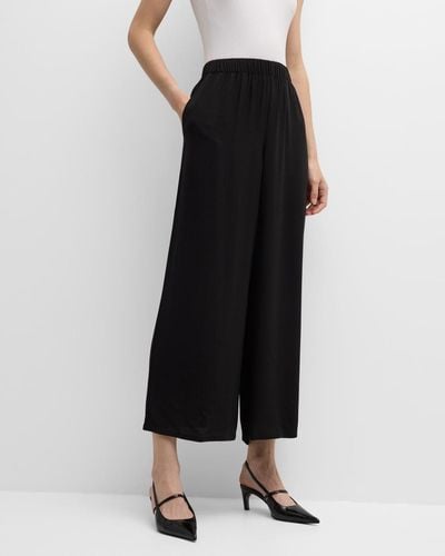 Eileen Fisher Petite High-Waist Wide-Leg Cropped Stretch Crepe Pants