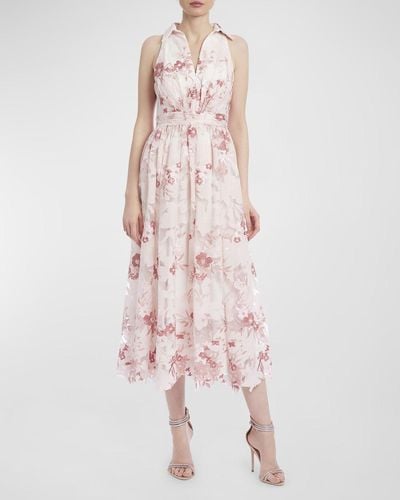 Badgley Mischka Sleeveless Floral Jacquard Midi Dress - Pink