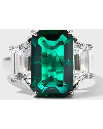 Fantasia by Deserio Emerald-cut Center With Trapezoid Sides Ring, Size 6-8, Emerald - Green