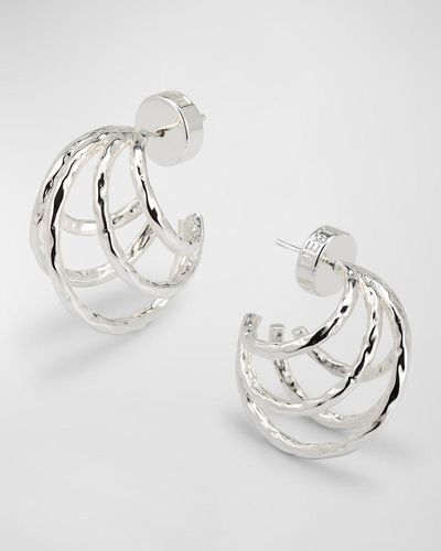 Nest Silver Hammered Multi-hoop Earrings - Metallic