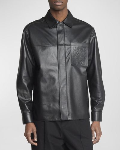 Loewe Leather Debossed Anagram Overshirt - Gray