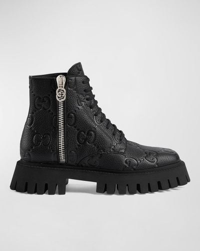 Gucci Glossy GG Side Zip Boots - Black