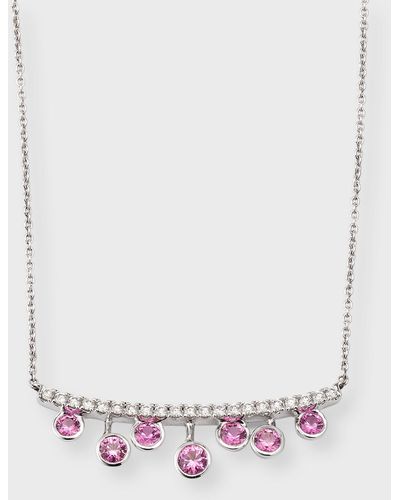 Lisa Nik 18k White Gold Pink Sapphire Bar Necklace With Diamonds