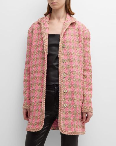 Giambattista Valli Metallic Houndstooth Tweed Single-Breasted Coat - Pink