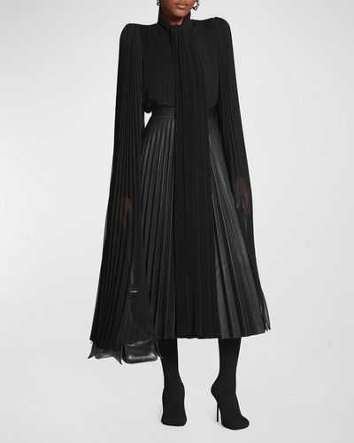 Balenciaga Pleated Long Blouse With Scarf - Black