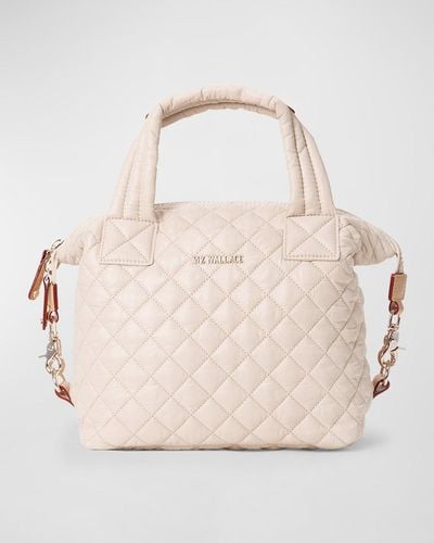 MZ Wallace Sutton Deluxe Small Quilted Top-Handle Bag - Natural