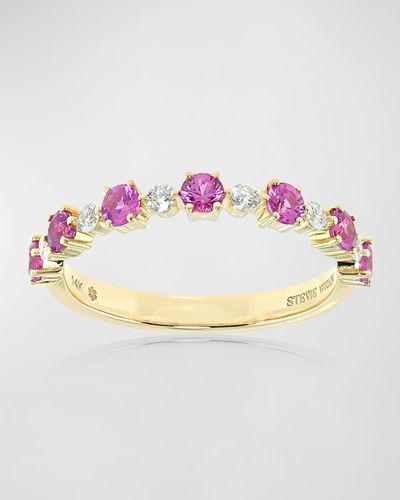 Stevie Wren 14k Gold Flowerette Diamond And Pink Sapphire Stack Ring - Multicolor