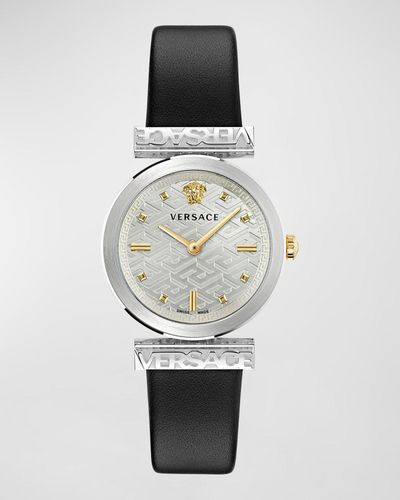 Versace 34Mm Regalia Watch With Leather Strap - White