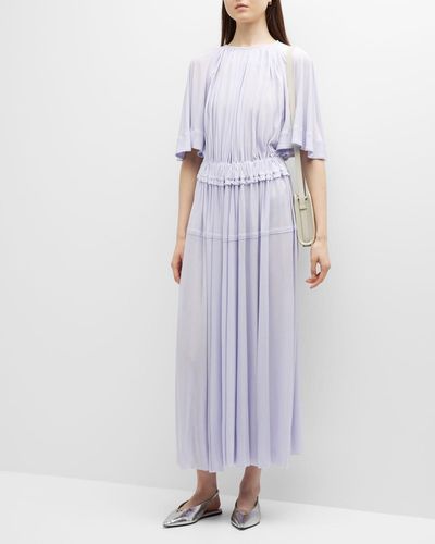 Proenza Schouler Crepe Gathered Maxi Dress With Cape Back - Purple