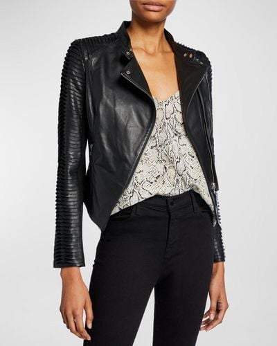 Lamarque Azra Leather Moto Jacket - Black