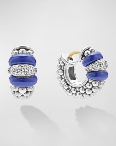 Lagos Caviar Marine Ceramic And Diamond 16Mm Huggie Earrings - Blue