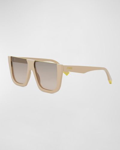 Fendi Flat-Top Logo Acetate Square Sunglasses - White