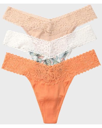Hanky Panky Dreamease Lace-Trim Thongs, Pack Of 3 - Multicolor