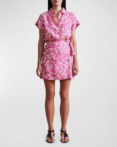 Apiece Apart Catania Floral Print Wrap Mini Dress - Pink