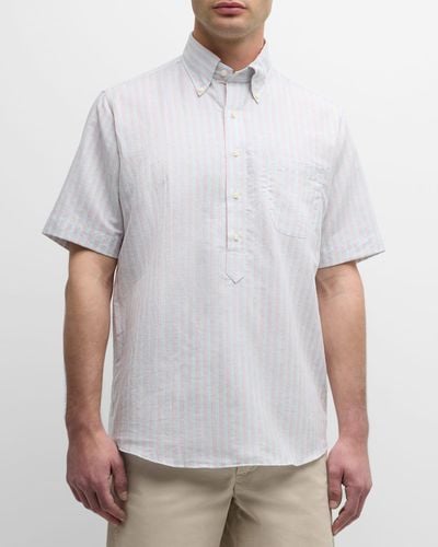 Sid Mashburn Multi-Stripe Popover Shirt - White