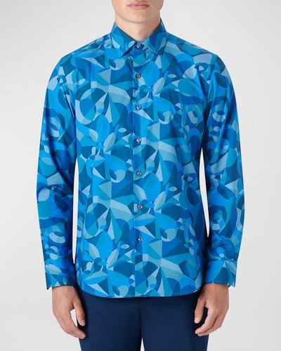 Bugatchi Julian Shaped Liberty Puzzle Sport Shirt - Blue