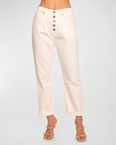 Ramy Brook Pearle High-Rise Cuffed Straight-Leg Jeans - Natural