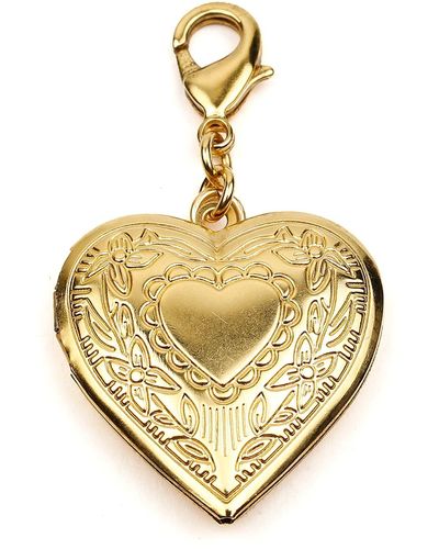 Ben-Amun Heart Locket Charm W/ Floral Detail - Metallic