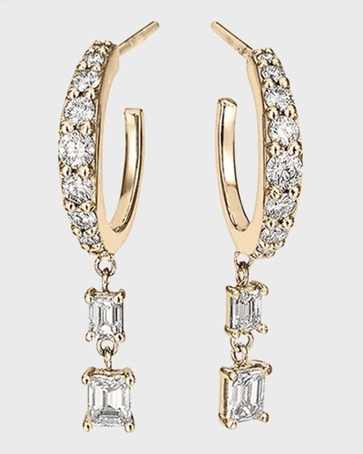 Lana Jewelry Flawless Graduating Huggie Earrings With Dangling Emerald-cut Diamonds - Natural